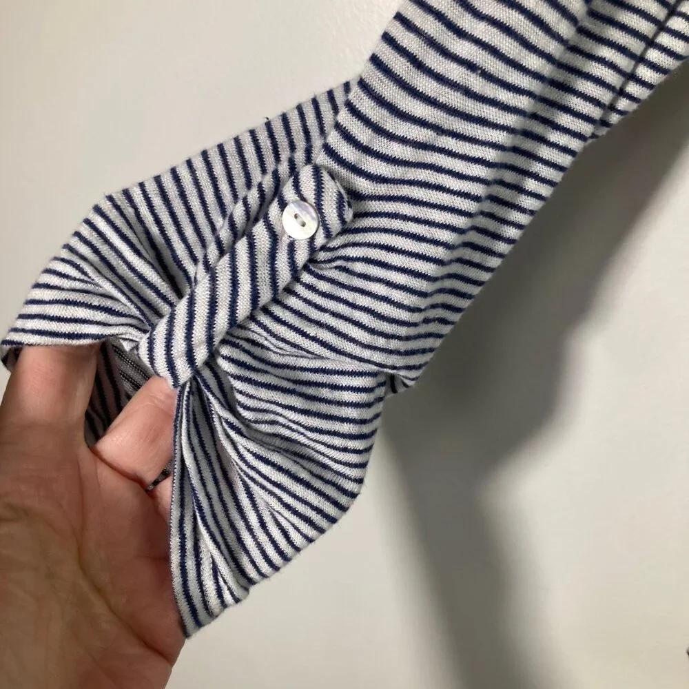 Womens C & C California Linen Hooded Striped‎ Top Navy White M - Picture 4 of 8